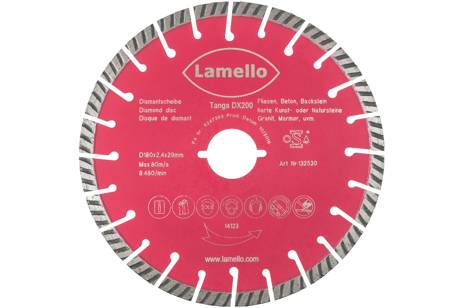 Lamello Tanga DX200 Trennscheibe, DP, Ø180x2,4xØ29 mm, mit Schnellspann-Aufnahme 132530