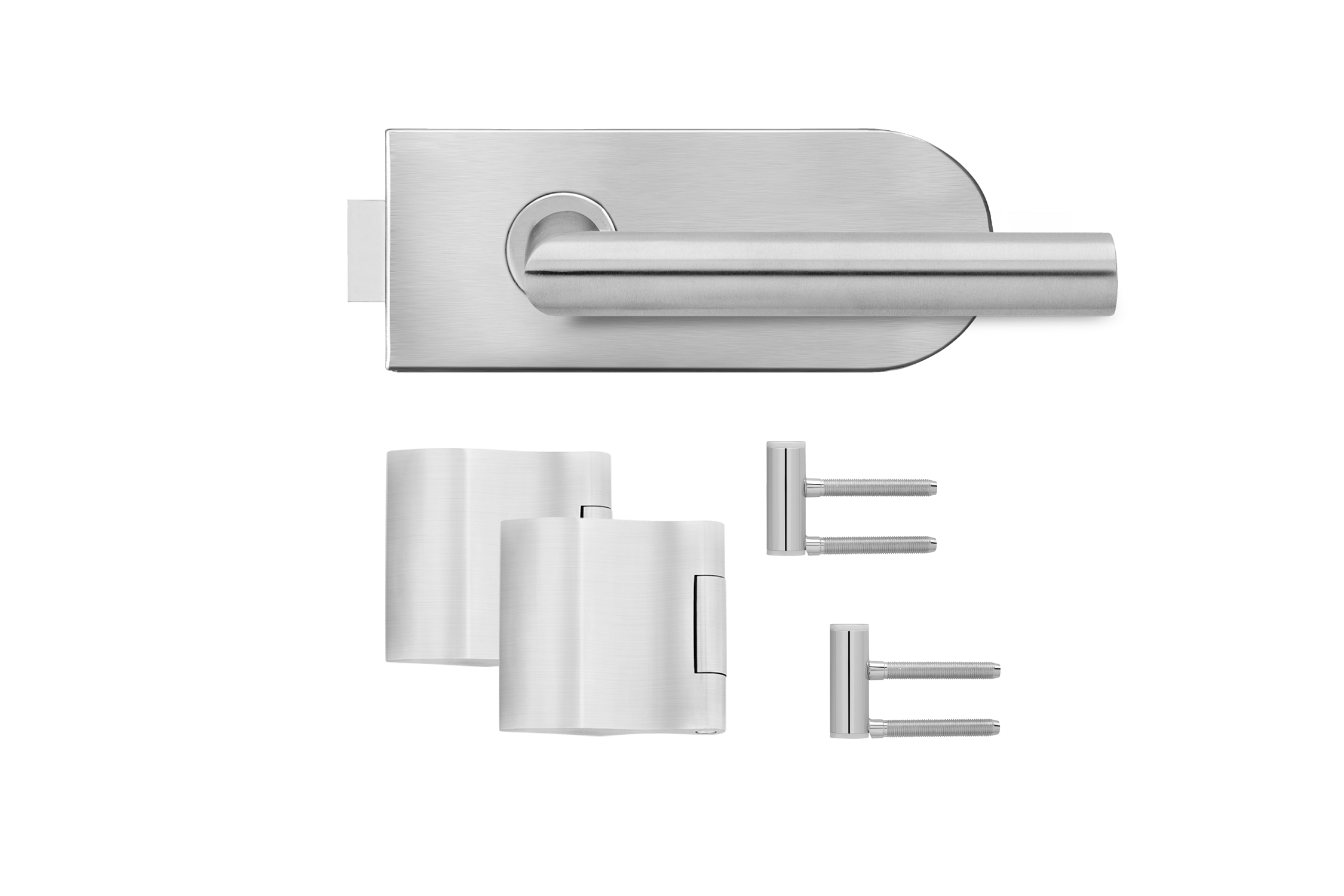 Karcher EGS28 370 0S 71, Glastürschloss mit 2 Bänder 3-tlg, Edelstahl matt, unverschließbar  Bänder EGB 302,  Rahmenteile für Holzzarge