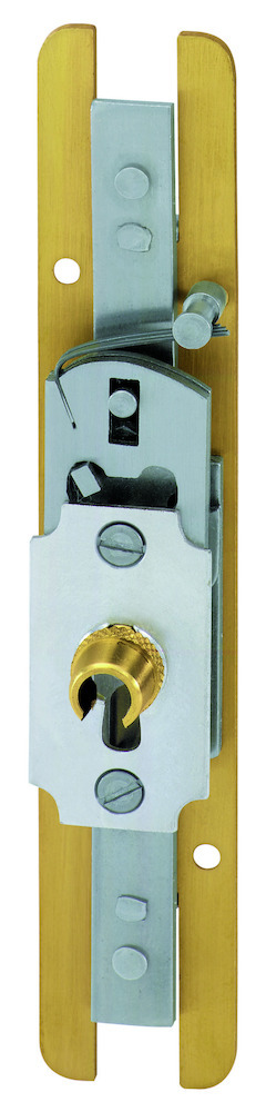 Junie Schubstangenschloss 1100 messing, Zuhaltung 1-6 Stulp vernickelt links 1100.00202:Z72.206